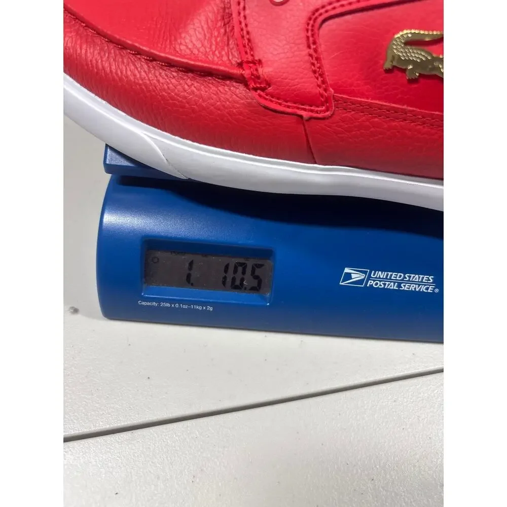 Lacoste Mens Baybliss Deck Boat Shoes Size 13 Red White Tumbled Leather 0921